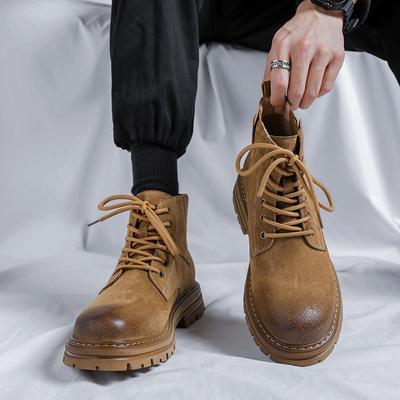Hot Sale Shoes for Men Casual Boots Work Men's Genuine Leather British Style Thick Soled Work Boots with Large Toe Leather Shoes