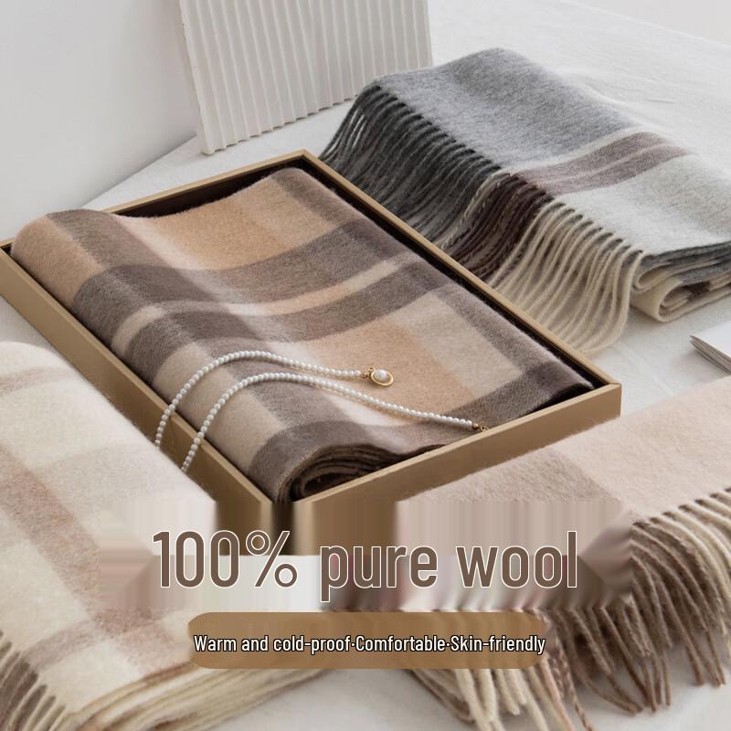 DayApril Women's Thickened Plaid 100% Wool Scarf