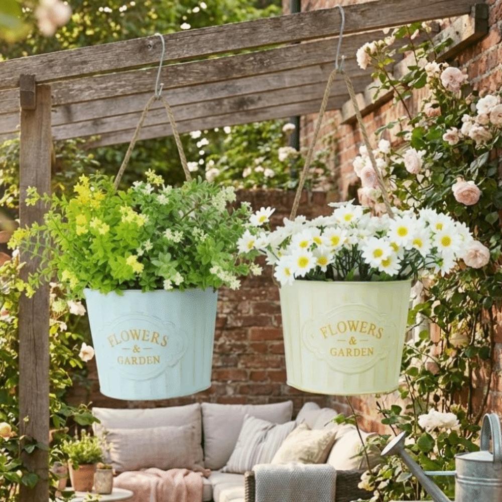 Halbrunde Hänge-Blumentopf Retro Eisenkunst Wandmontierter Hängekorb Pflanzenkübel Handgefertigter Überzaun-Pflanzgefäß Balkon-Dekor
