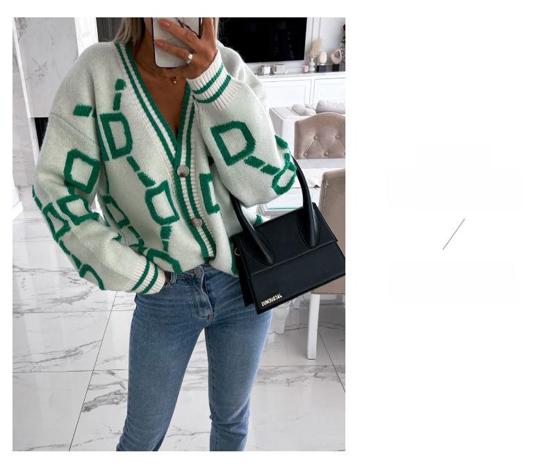 2023 Herbst & Winter Lockere einreihige Strickjacke mit V-Ausschnitt und europäischer und amerikanischer Handtuchstickerei