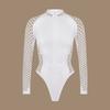 Costume da bagno sexy da donna 2025, nuovo, bianco, con cerniera, in rete, a maniche lunghe, da surf, da spiaggia, monokini, da bagno, intero.