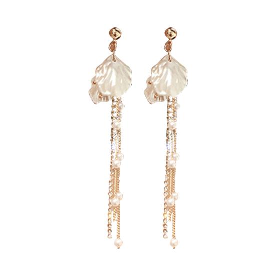 1 Pair Lady Dangle Earrings Imitation Pearl Rhinestone Durable Flower Tassel Luxury Drop Earrings