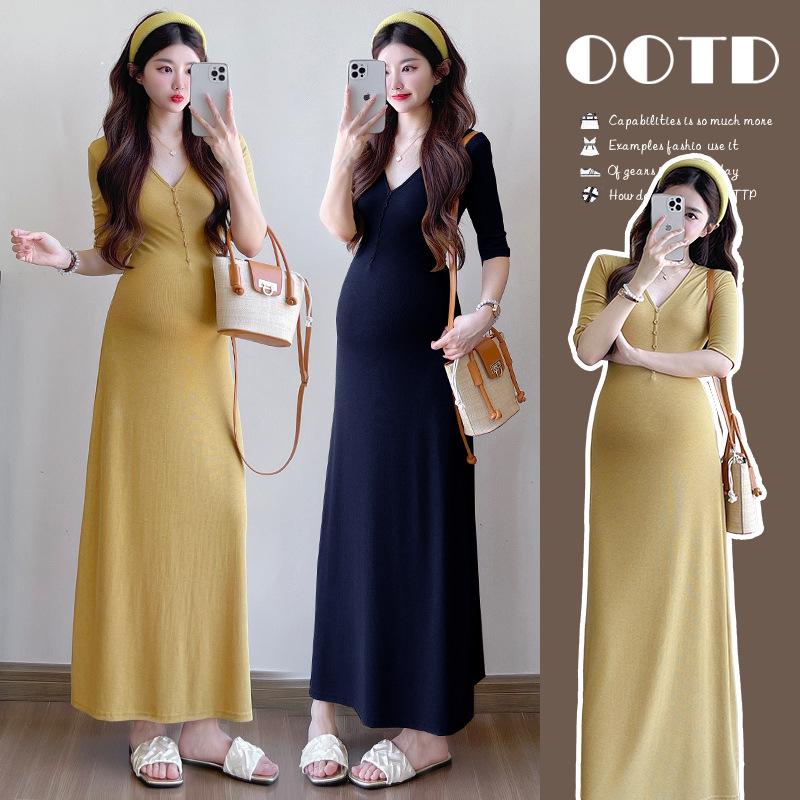 2026 Summer Korean-Style Five-Sleeve Knit Maternity Dress 2XL