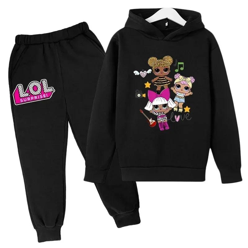 Autumn and Winter Sports Suit Anime Print Hooded Boys Casual Long Sleeve Sweatshirts Cartoon Streetwear Girls Kids Clothes