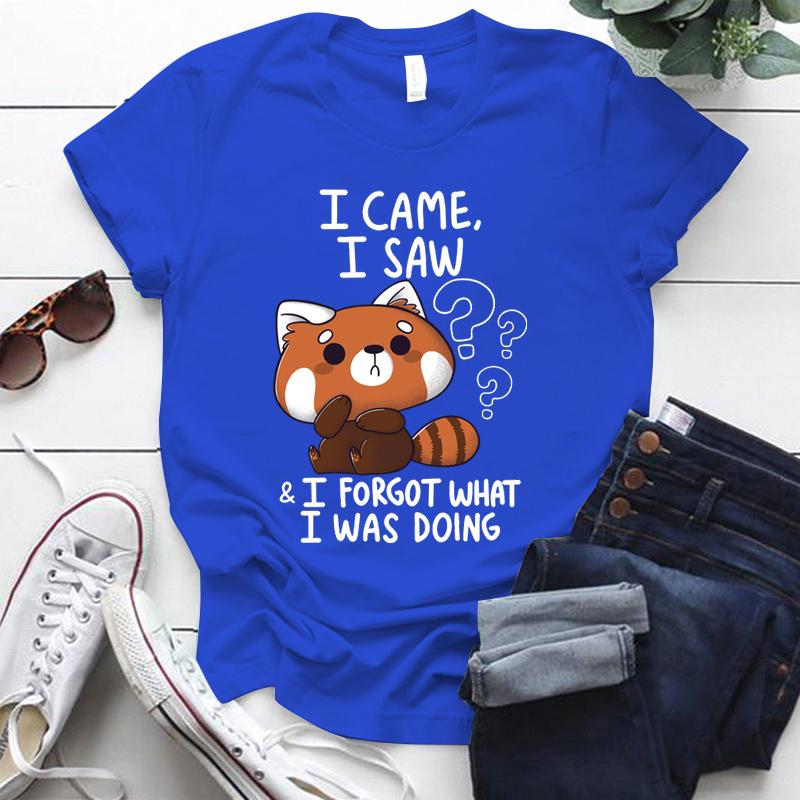 Roztomilá červená Panda I Came I Saw Trička pro ženy Letní tričko Dámské ležérní tričko s krátkým rukávem s kulatým výstřihem