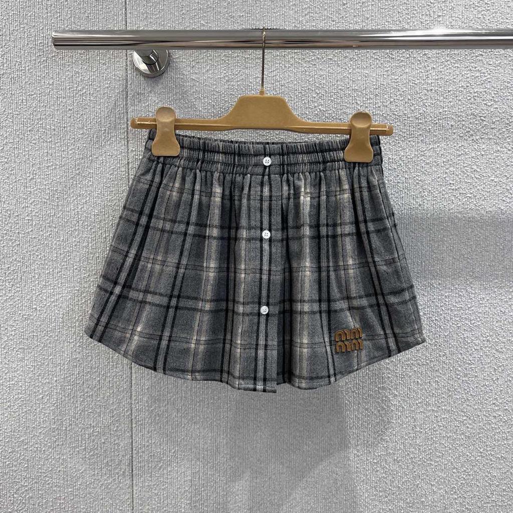 Miu Style Plaid Mini Skirt: Elastic Waist, Single-Breasted, Autumn/Winter Collection
