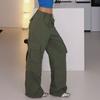 Fashion Detachable Two-Way Wear Casual Wide Leg Multi-Pocket Cargo Pants Female Army Green Pants