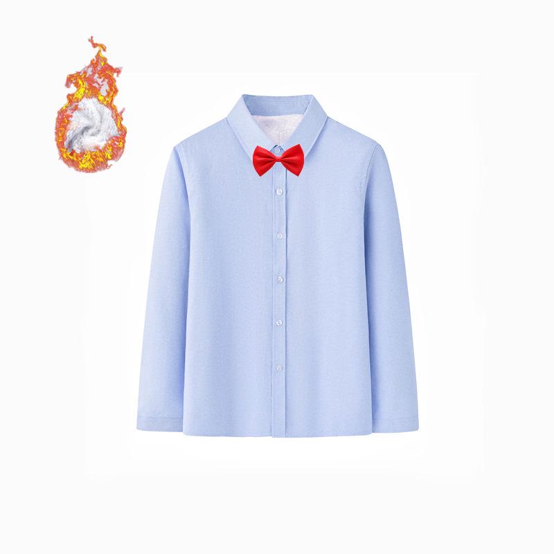 Kids' Fleece-Lined White Shirts and Thick Autumn/Winter Outfits