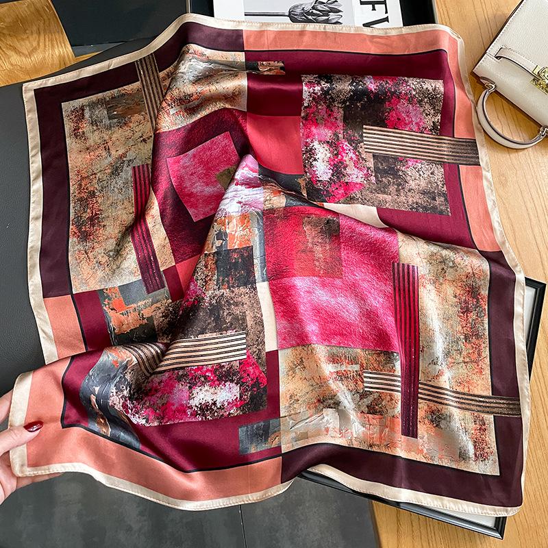 New Korean version of fashion silk square scarf women's spring and autumn temperament mulberry silk oil painting 71 scarf gift scarf