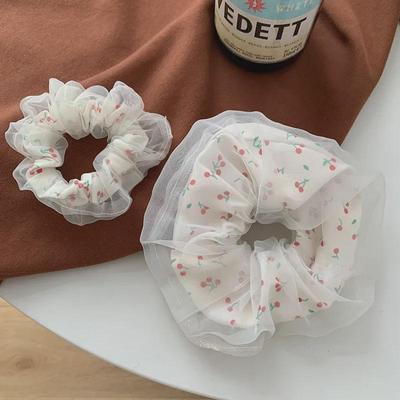Elastico per capelli a doppio strato in rete di ciliegie per intestino crasso - Dolce fascia per capelli in stile Xia Sen per donna