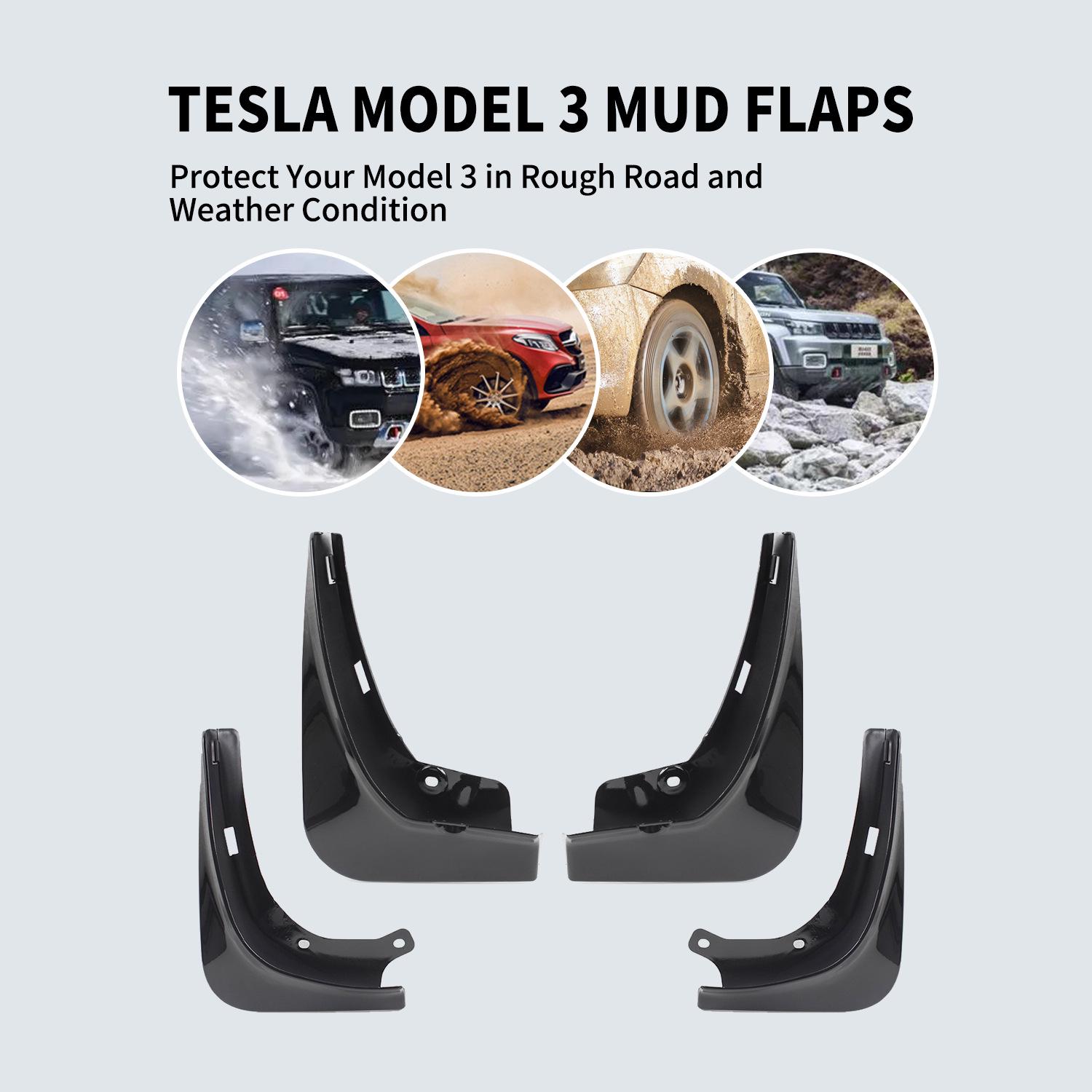 

Soft Rubber Mud Flaps for Tesla Model 3 - Front & Rear ABS Carbon Fiber Wheel Mudguards Matte Black