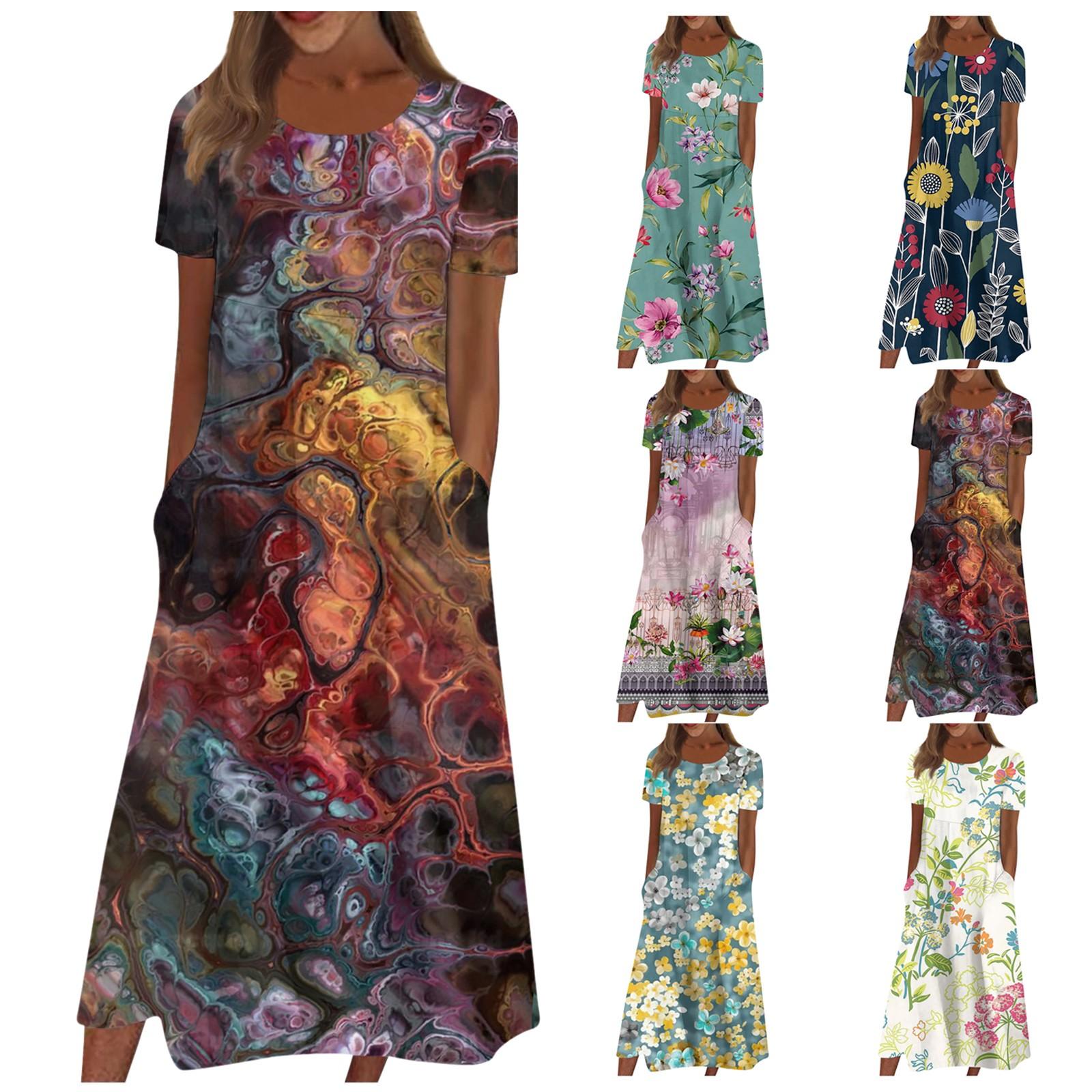 

Жен. Повседневные платья Платья с принтами Летние платья С принтами Плиссированные платья-миди с круглым вырезом Классический Классический На открытом воздухе Повседневные С короткими рукавами Свободные платья L