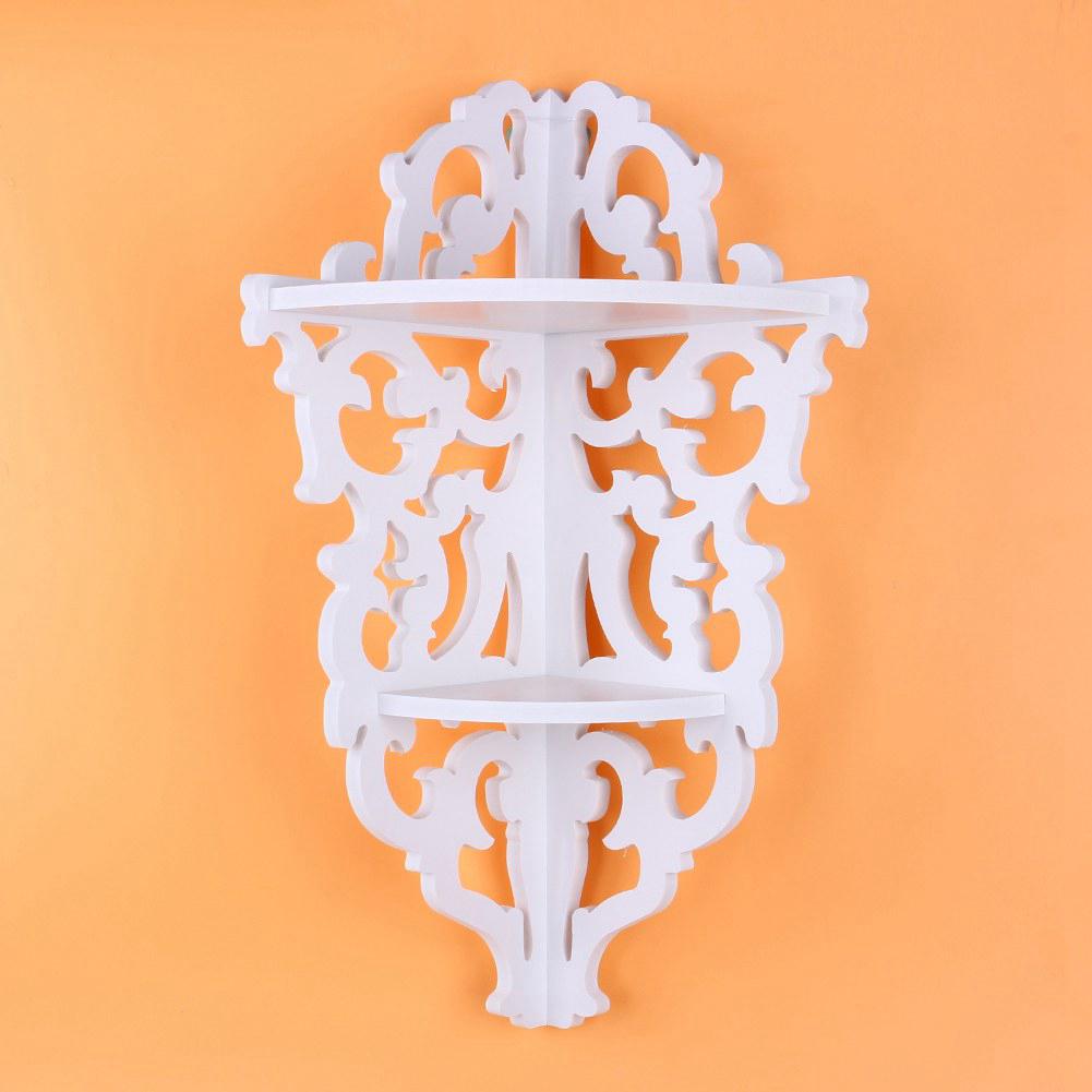 2 Tier Carved Home Bathroom Corner Shower Storage Shelf Rack Stand Display White