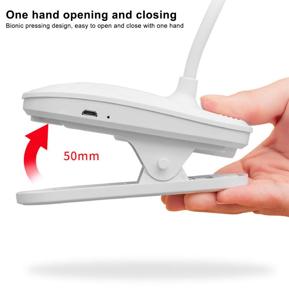 Lampă de masă, lampă de birou reîncărcabilă prin USB, cu clemă pentru pat, carte de lectură, lumină de noapte, LED tactilă, 3 moduri de reglare a luminii de protecție a ochilor