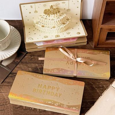 Faltbar 3D Geburtstag Roter Umschlag Traditionell DIY Verpackung Geburtstagstorte Grußkarte Beste Wünsche HongBao Geldbörse Geschenke für Ältere