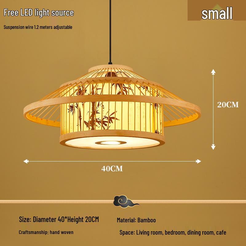 Retro Bamboo Pendant Lamp for Restaurants and Hotels - Chinese Style with Spotlight
