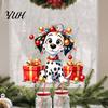 Waterproof PVC Window Decorations Christmas Spotted Puppy/Penguin Static Sticker, Cute Watercolor Animal Glass Stickers with Colorful Lights