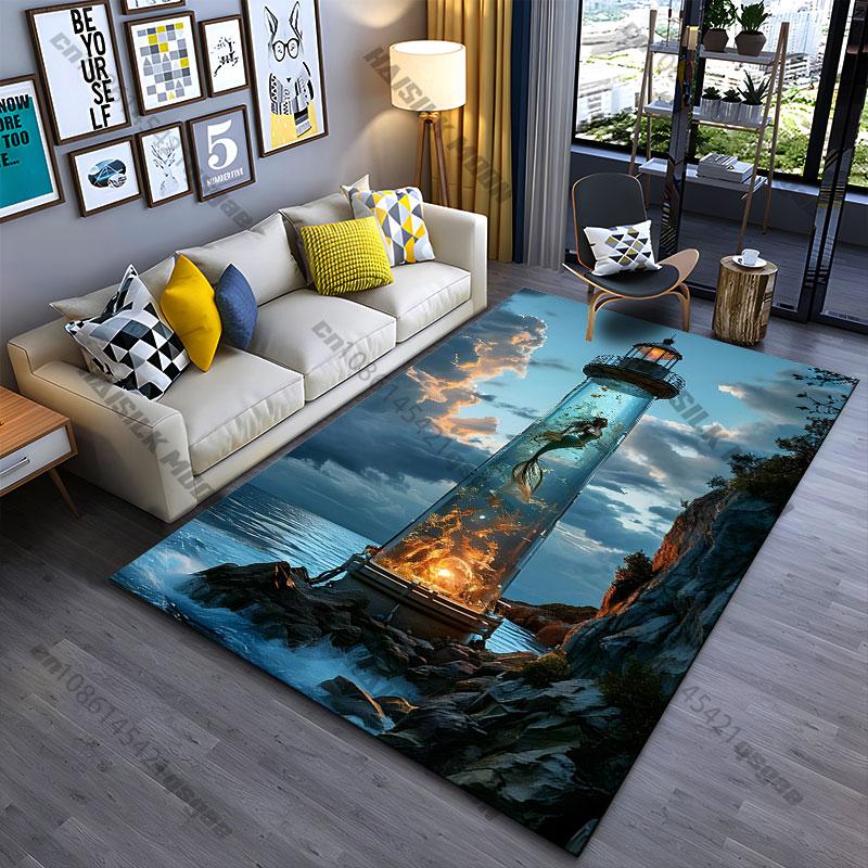 Mermaid enclosed magical aquatic lighthouse carpet Yoga living room room decor children s crawling mat doormat area rug 40x60cm
