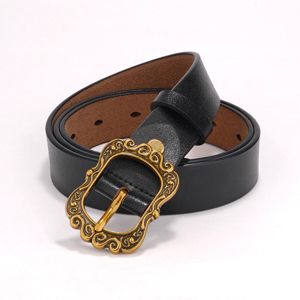 Retro Button Head Printed Cowhide Belt Women S Belt Versatile Belt Women S Pants Belt Women S 105cm