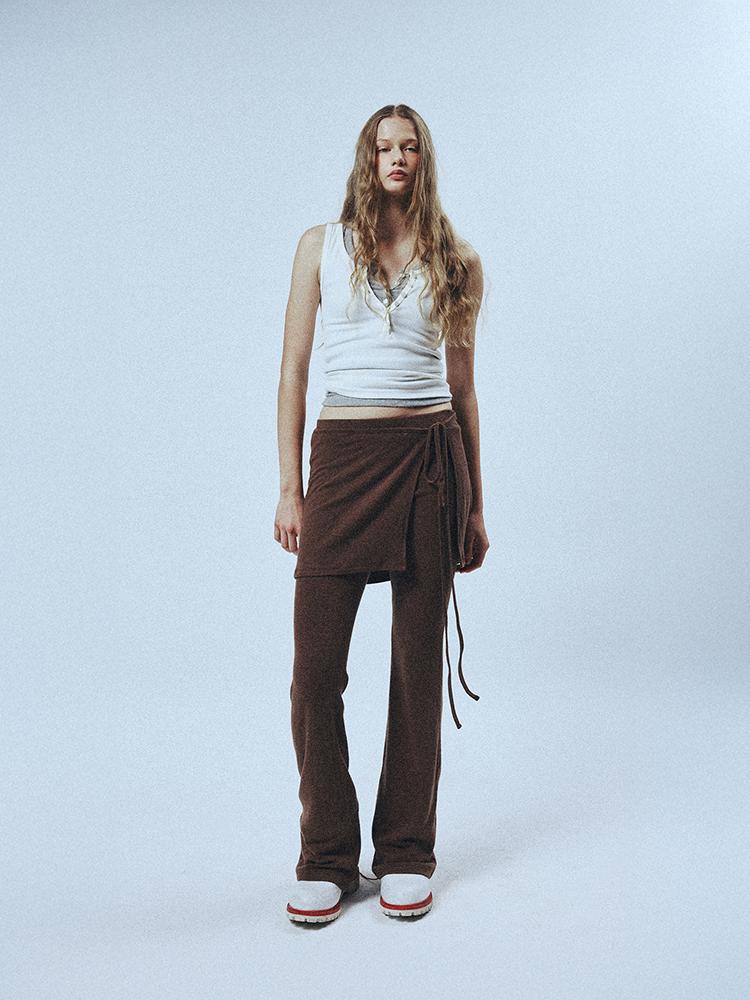SUNDAY FRUIT MARKET W) Soft Flare Pant Set Brown