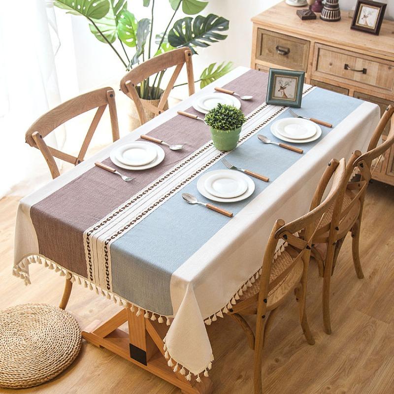 Nordic Style Jacquard Imitation Cotton Linen Tablecloth Embroidered Fringe Edge Dining Table Cloths Universal for All Seasons Taplak Meja Rectangular