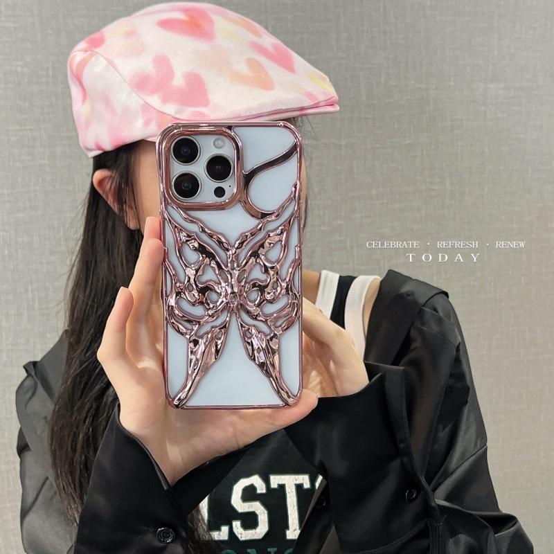 Hollow Out Heat Dissipation Butterfly Phone Case for IPhone 16E 16 Plus 15 14 13 12 11 Pro Max Electroplated Protective Shell