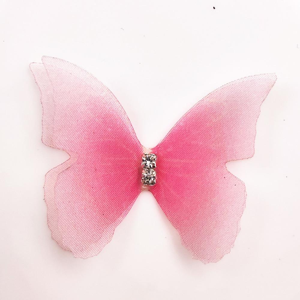 50pcs Gradient Color Organza Fabric Butterfly Appliques 3D Dreamy Simulation Mesh Butterfly Patch 5CM Double-layer