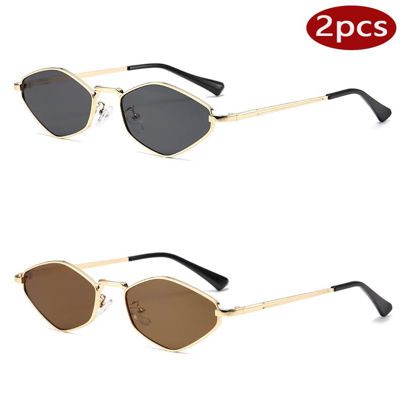 Protective Glasses 2Pcs Polygonal Metal Frame Sunglasses Women Steampunk Style Sun Glasses Ladies Outdoor Uv400 Eyeglasses