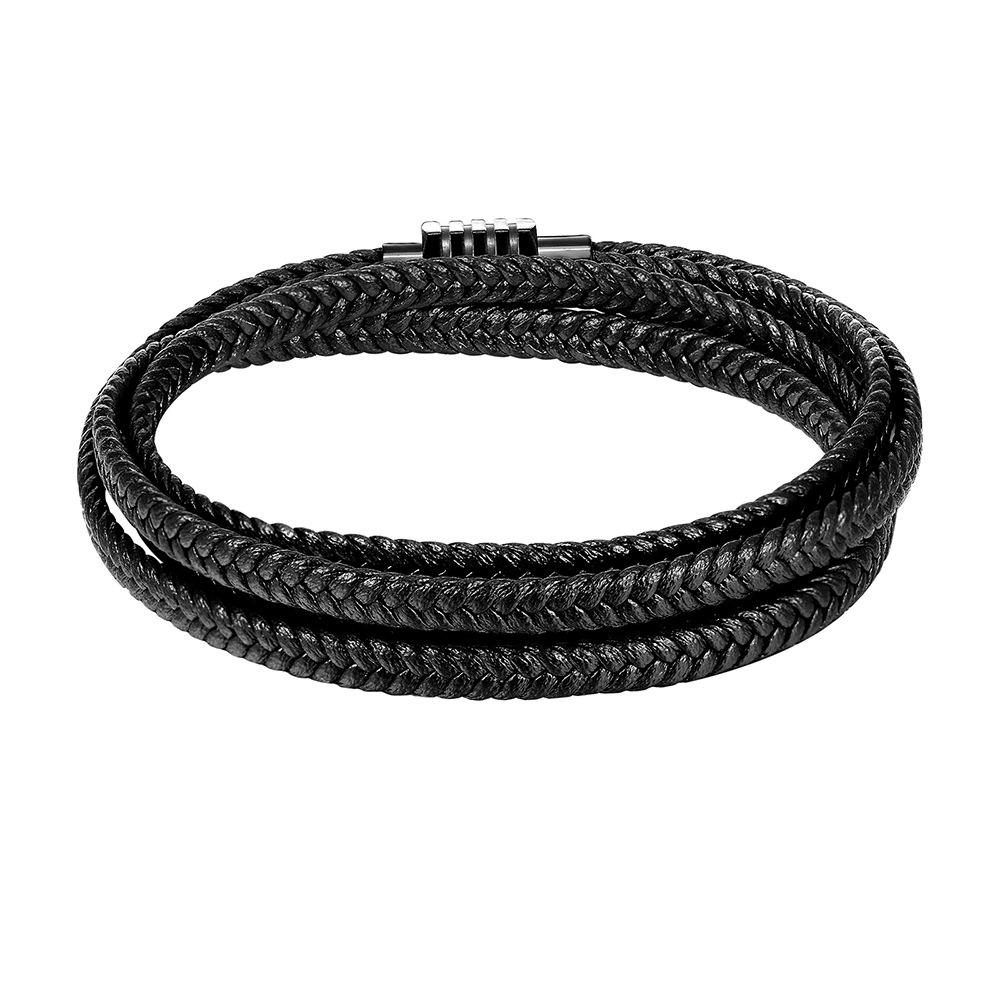 Black Cowhide Bracelet, Men's Multi-layer Genuine Leather Woven Bracelet, Handmade Leather Bracelet.