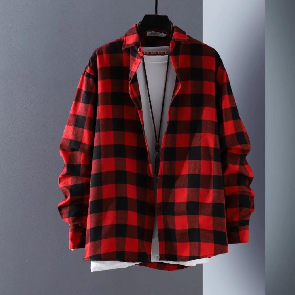 Men's Plaid Long-sleeved Shirt Loose Shirt Versatile Jacket