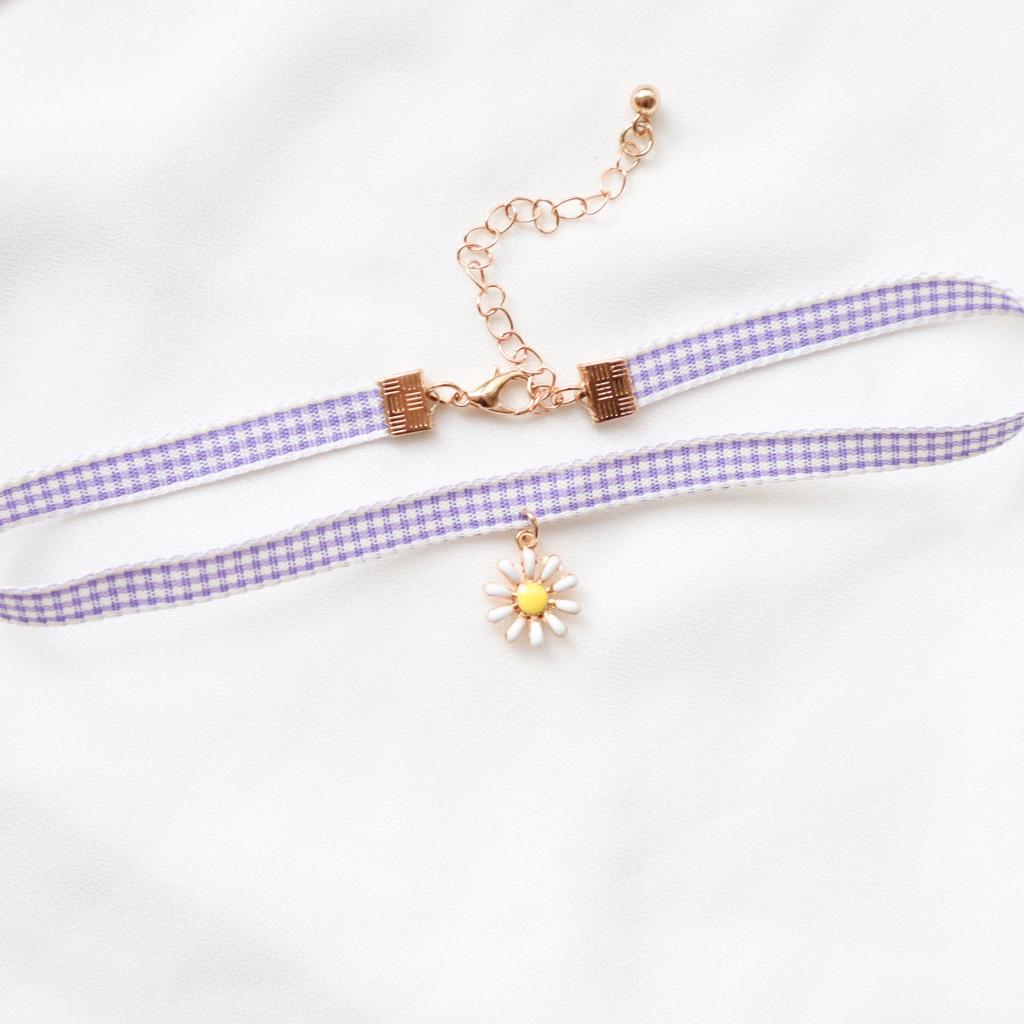 Purple Floral Ribbon Bow Pendant Necklace - Fairy Style Choker for Women
