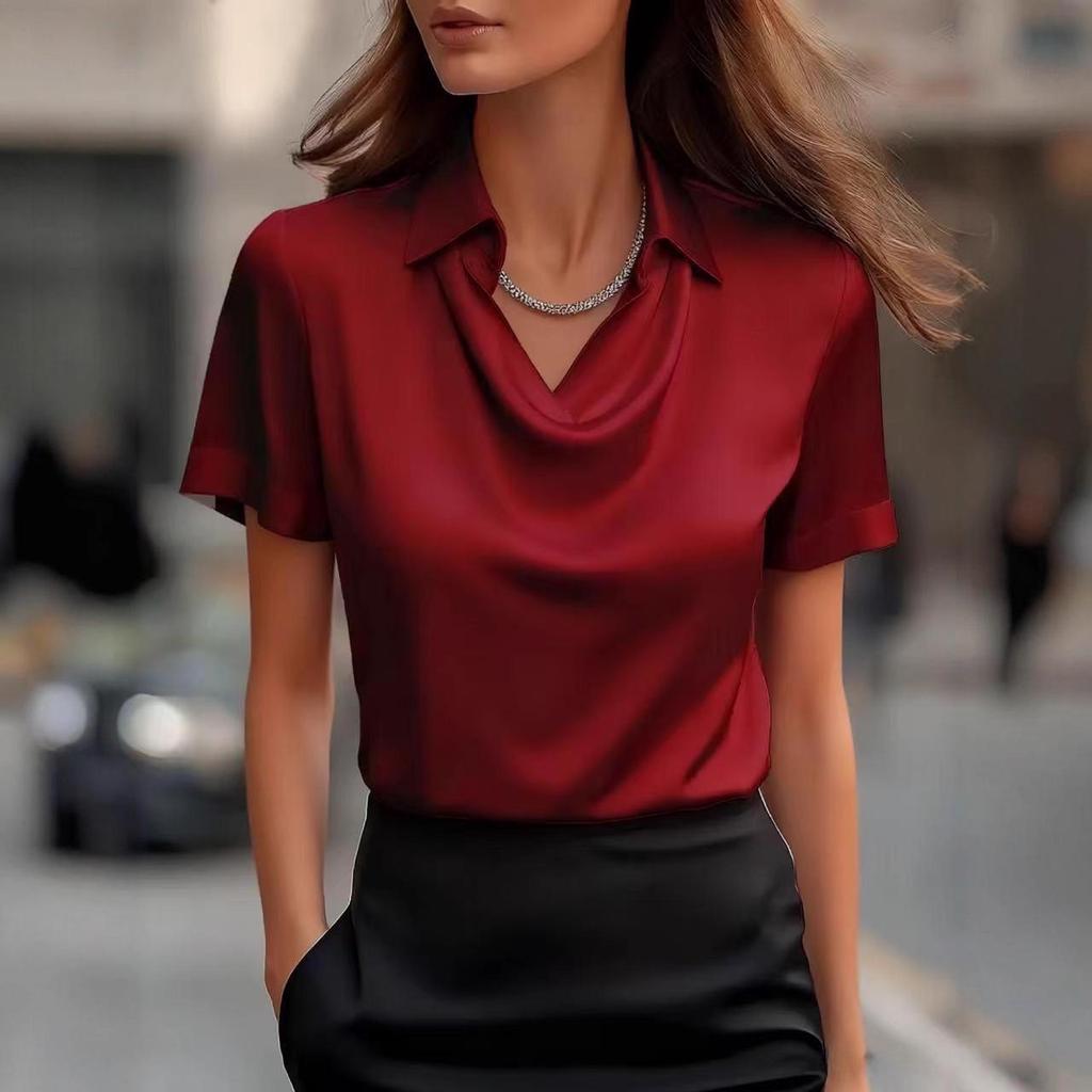 2026 Independent Wish Style Simple Swing Collar Women's Short Sleeve Shirt