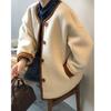 Particle Women's Contrast Color Round Neck Shearling Lamb Coat - Winter Short Loose Fit