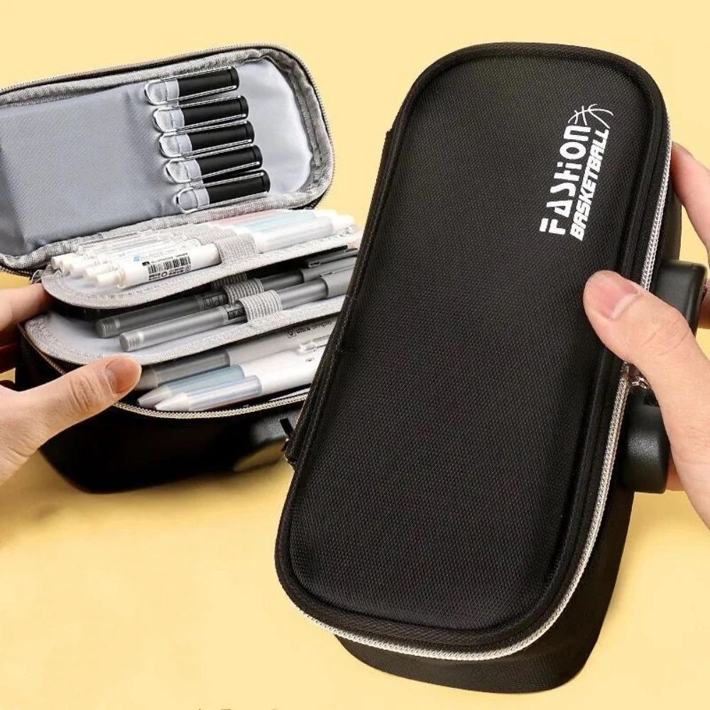 Bærbar Passordlås pennal Boy Canvas Penalveske stor kapasitet pennaler Student skrivesaker bag barn pennevesker gaver