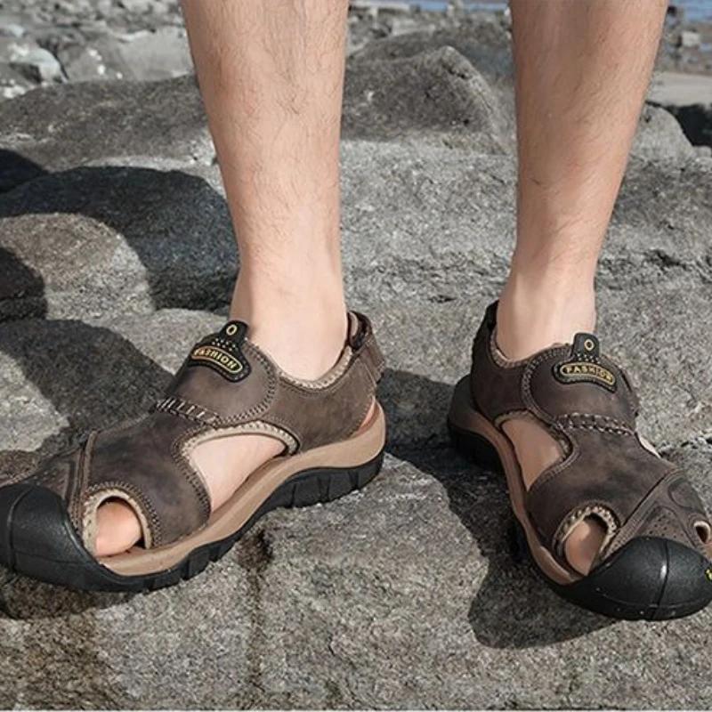 Fashion Breathable Shoes for Men Non-slip Beach Genuine Leather Adult Trend 2025 Stylish Styles Color New Summer Low Price Man Sandals