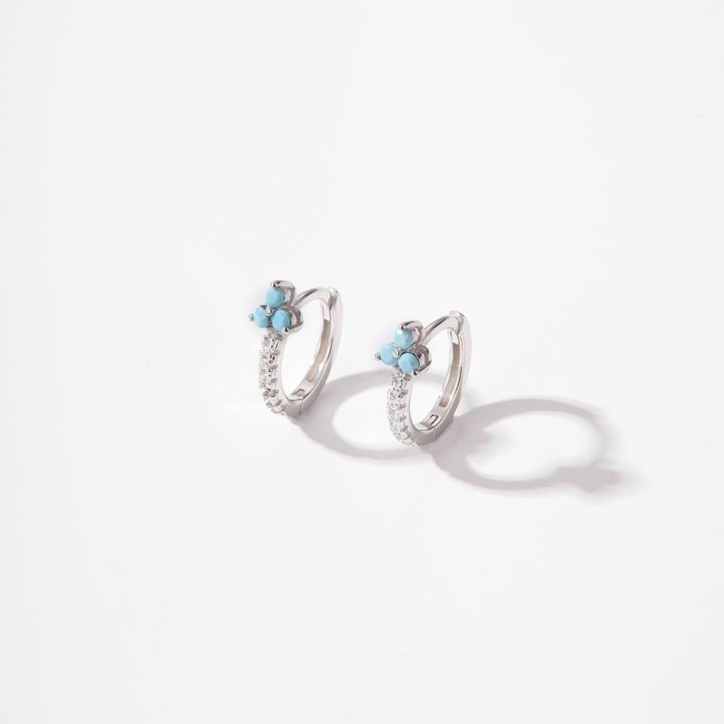 925 Sterling Silver Exquisite Inlaid Colored Zircon Geometric Flowers Earrings for Women Fashionable Versatile Jewelry