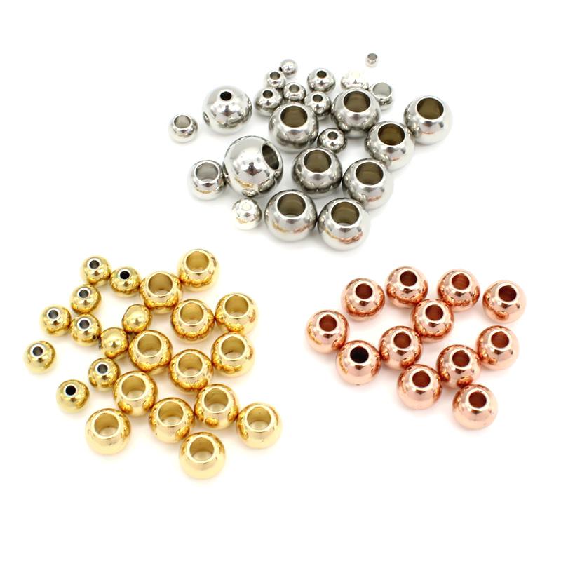 Roestvrij Staal Goud Positioneringskralen, Rond Rijgkralen met Groot Gat voor DIY Sieraden Accessoires.