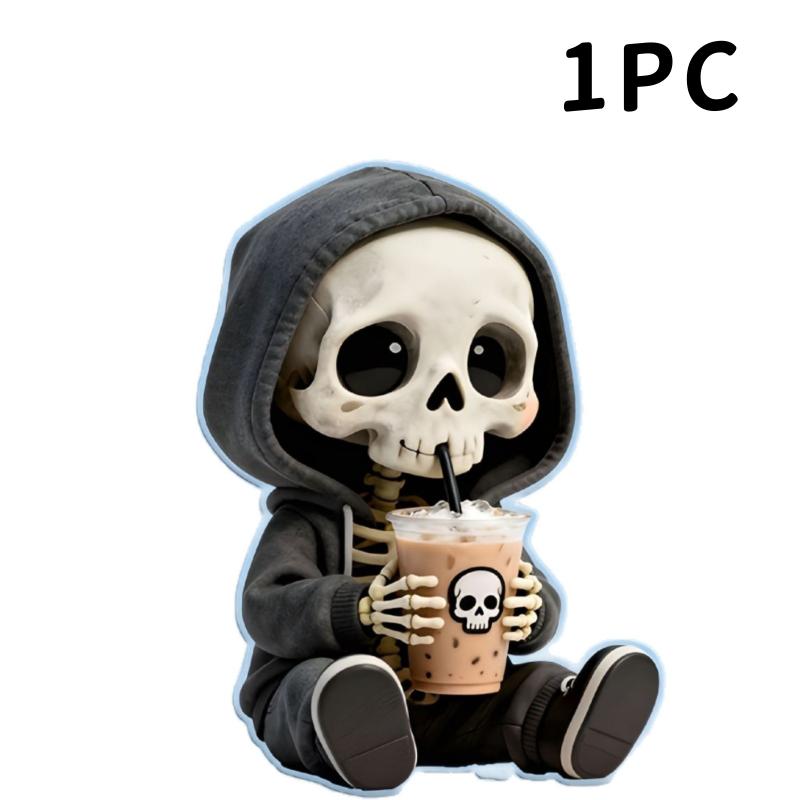 1/5Pcs 2D Flat Skull Milk Tea Event Decor, Funny Car Interior Accessory, Halloween Must Have Ornament