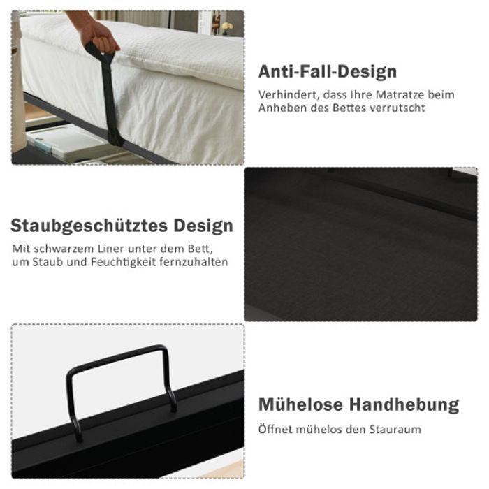 Lit Rembourré 180x200 - MUVOE - Beige - Tête De Lit LED - Chargeur USB C - Hydraulique