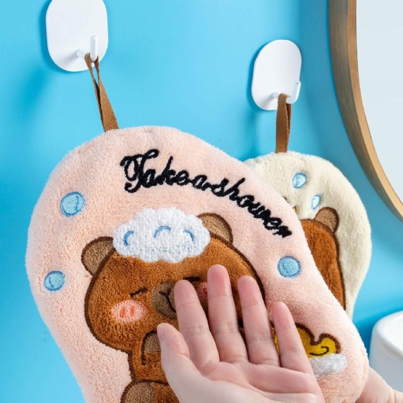Cute Capybara Shape Hand Towel Quality Coral Fleece Cleaning Rag Perfect for Quick Drying in Kitchens or Bathrooms