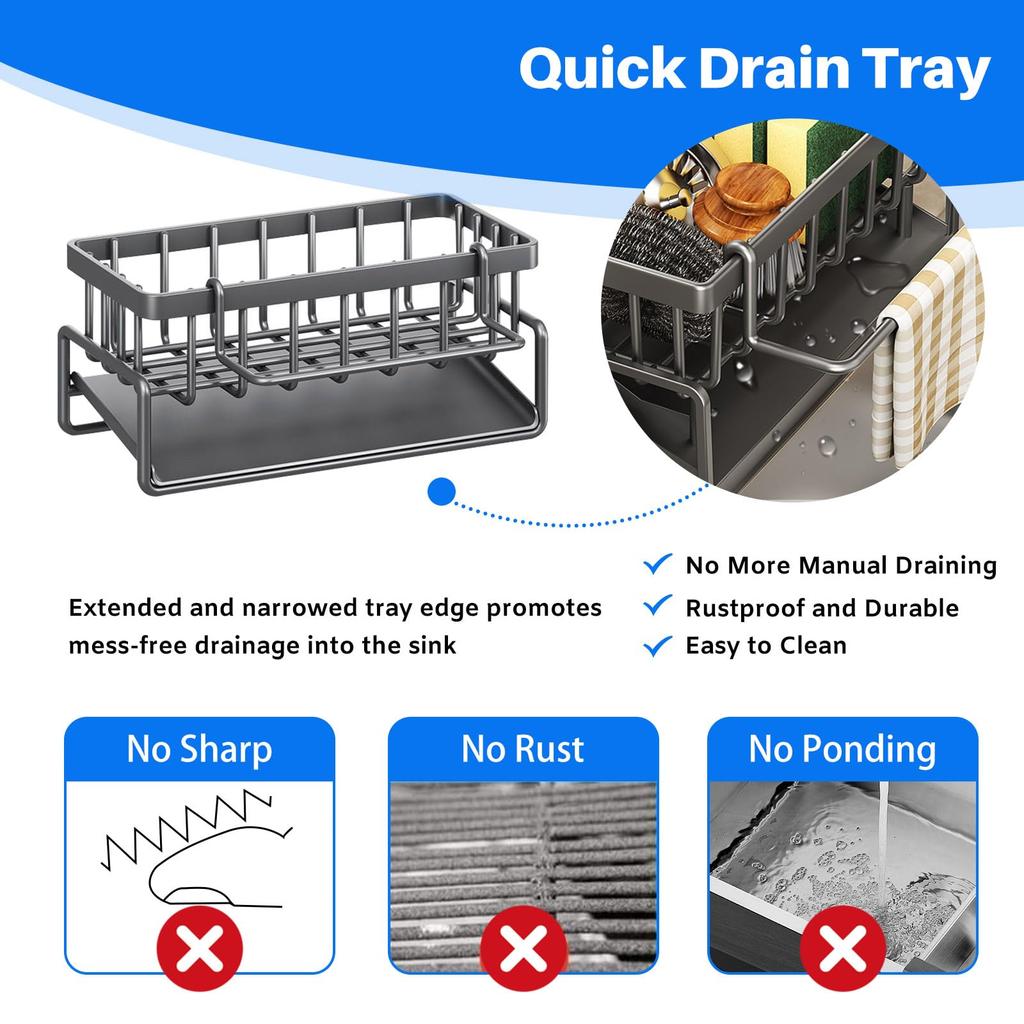 Kitchen Sink Drain Rack Organizer ABS Plastic Self-draining Sink Shelf Soap Sponge Holder Dishcloth Towel Rack Filter Basket