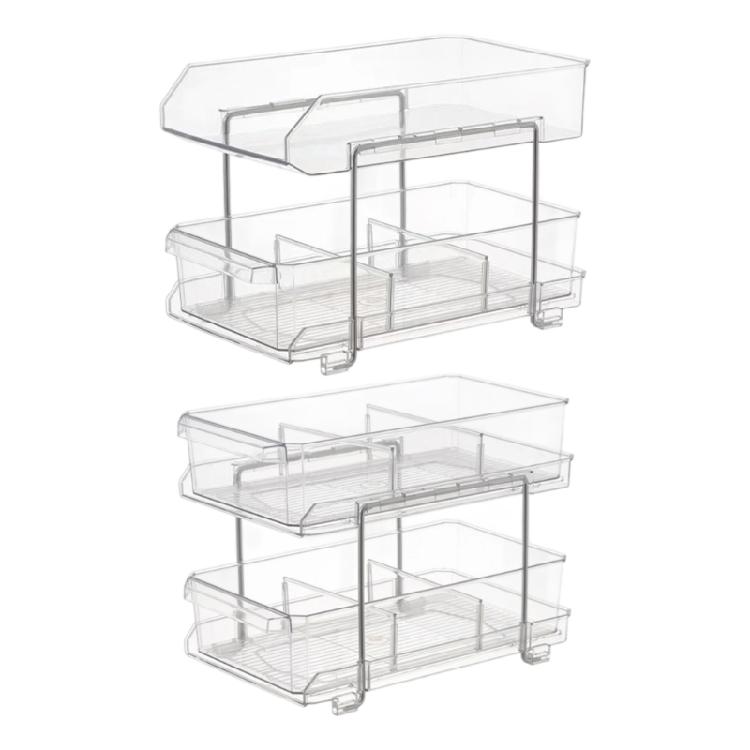 2 Tiers Kitchen Bathroom Storage Rack Under Sink Storage Box Slide Out Clear Storage Container With Dividers Enduring