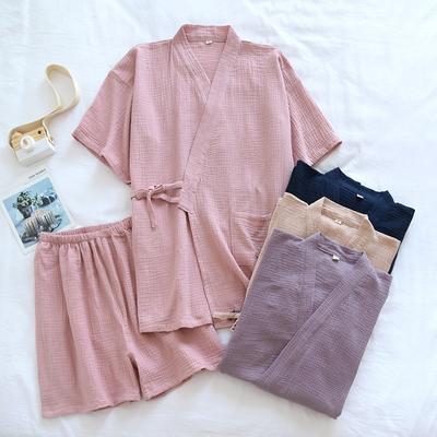 Zomer Nieuwe Stijl Japanse Kimono Pyjama Pakstel Koppel Dun Katoen Crêpe Korte Mouwen Shorts Tweedelig Dames