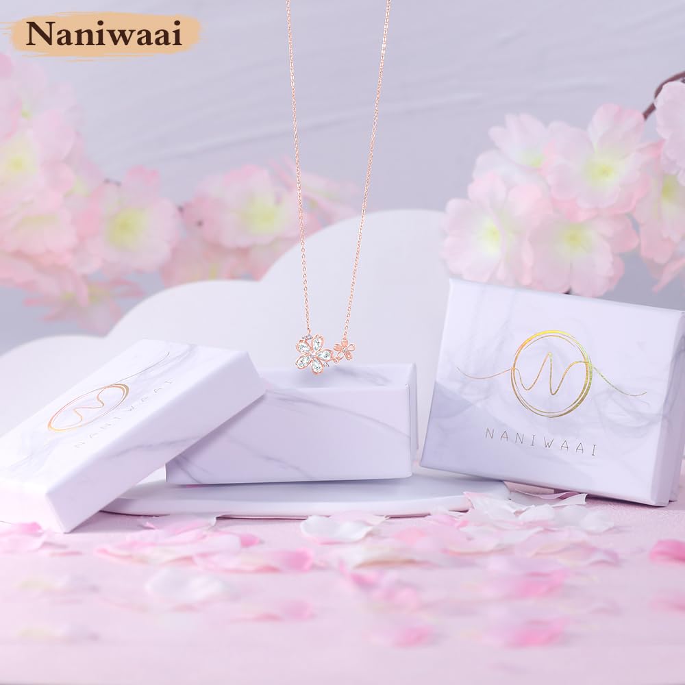 Popular High Quality Zirconia no Silver Rose Gold [Naniwaai] Women's Necklace, "Sakura Hime" Necklace, Hypoallergenic, 925, Women's Accessories, Gift,