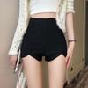 Women’s Black High Waist Elastic Shorts - 2026 Summer Slim Fit Irregular Design