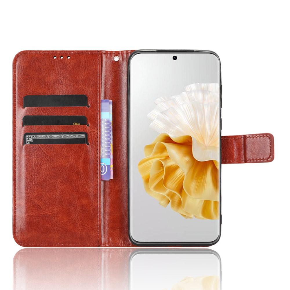 

For Huawei P60 Pro/P60 Anti-Dust Crazy Horse Texture Wallet Phone Case PU Leather Phone Stand Cover Brown