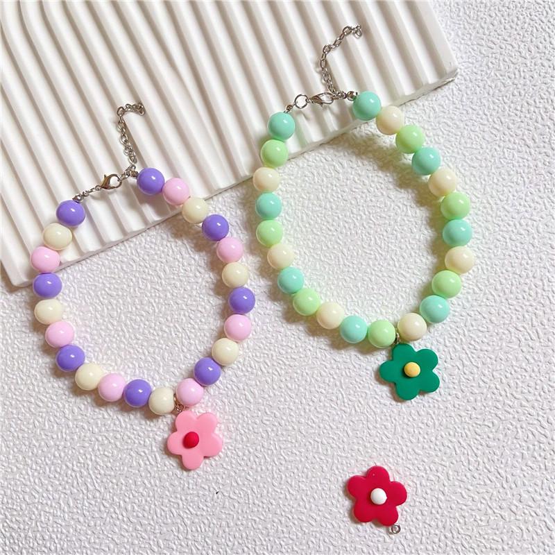Pet Beads Chain Dog Cat Necklace Collar with Flower Pendant Adjustable Fashion Jewelry Accessories for Small Dogs Puppy