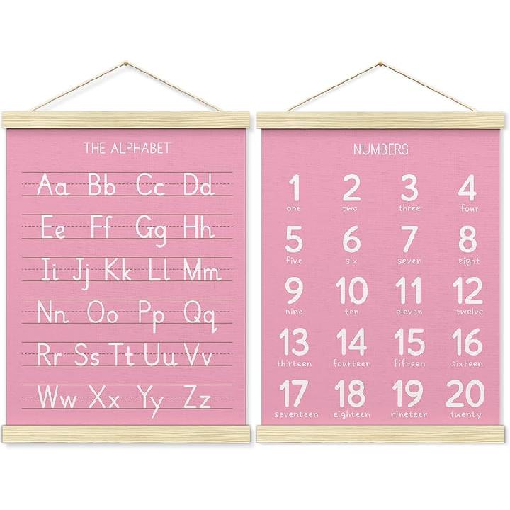 BONETAT Numbers alphabet poster for Nursery Toddlers, Play Room Wall Decor, ABC Wall Chart, Wall Hanging Decor for Toddler Playroom Decor Kids Wall