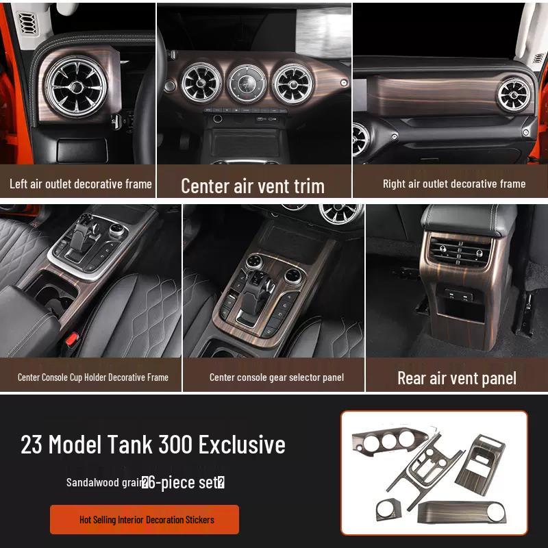 Tank 300 Interior Wood Grain Decorative Stickers for Console, Gear Shift, Air Outlet, and Steering Wheel