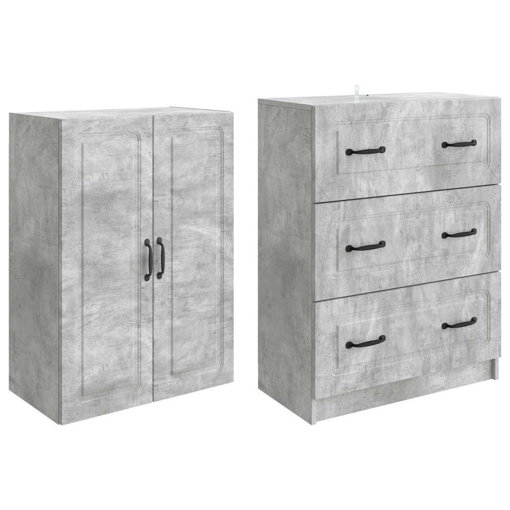 2 Piece Cabinet Set Concrete Gray 66 x 34.5 x 87 cm Particleboard